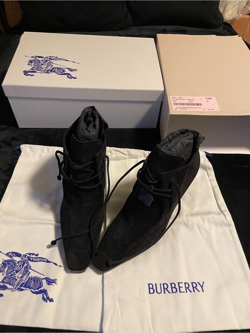 Authentic brand new craft high quality Burberry Black Suede Lace-Up Ankle Boots